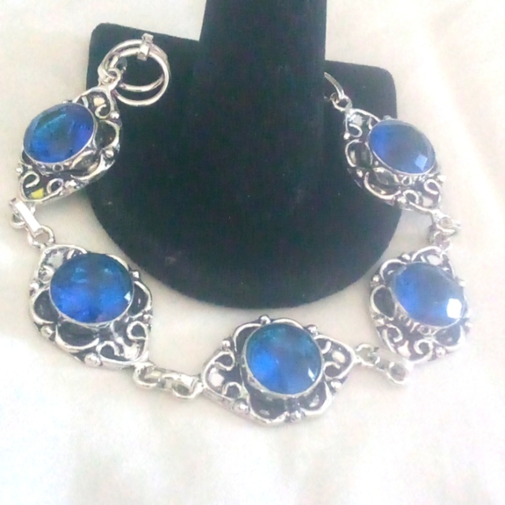 Hand Crafted Blue Gemstone Bracelet with Silver Accents
